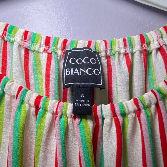 Coco Bianco Striped Ruffle Sleeve Top With Tie Waist Multicolor Size S - Picture 2 of 6